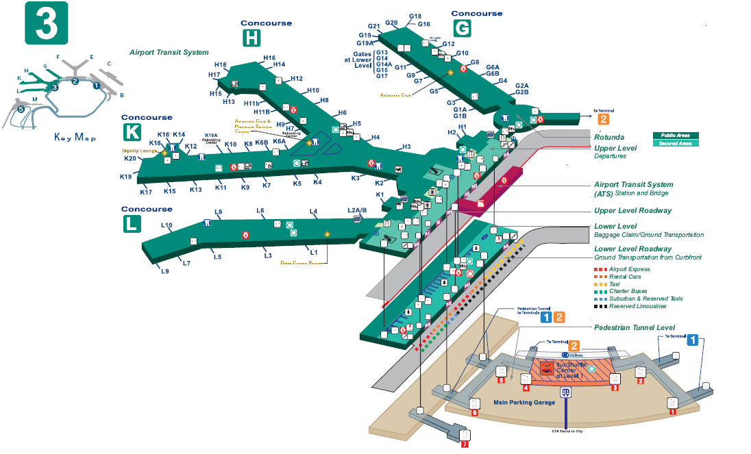 Mapa de la Terminal 3 del Aeropuerto ORD